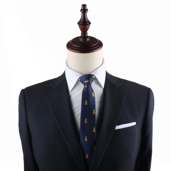 Pineapple Skinny Men’s Tie - AUSCufflinks Navy Thin Tie - Picture 9 of 12